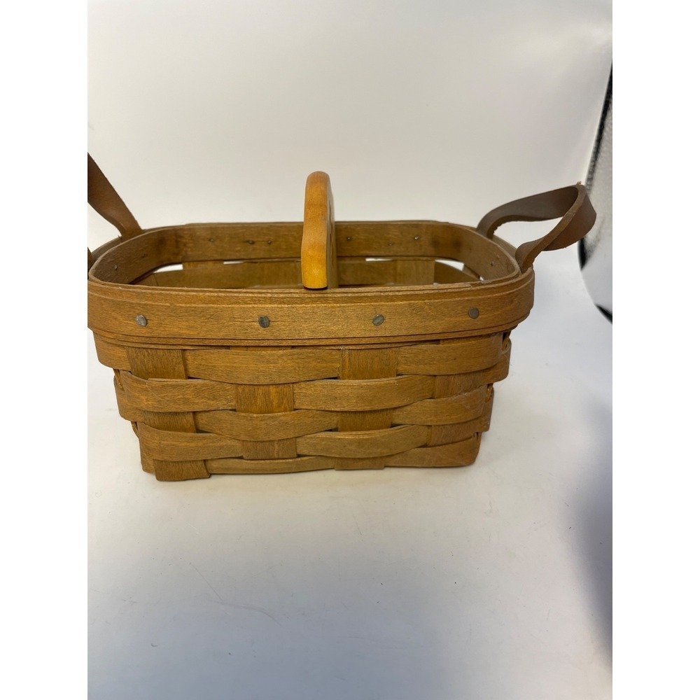 Longaberger Small Basket With Leather Handles and Divider 1995 Rectangle 7"